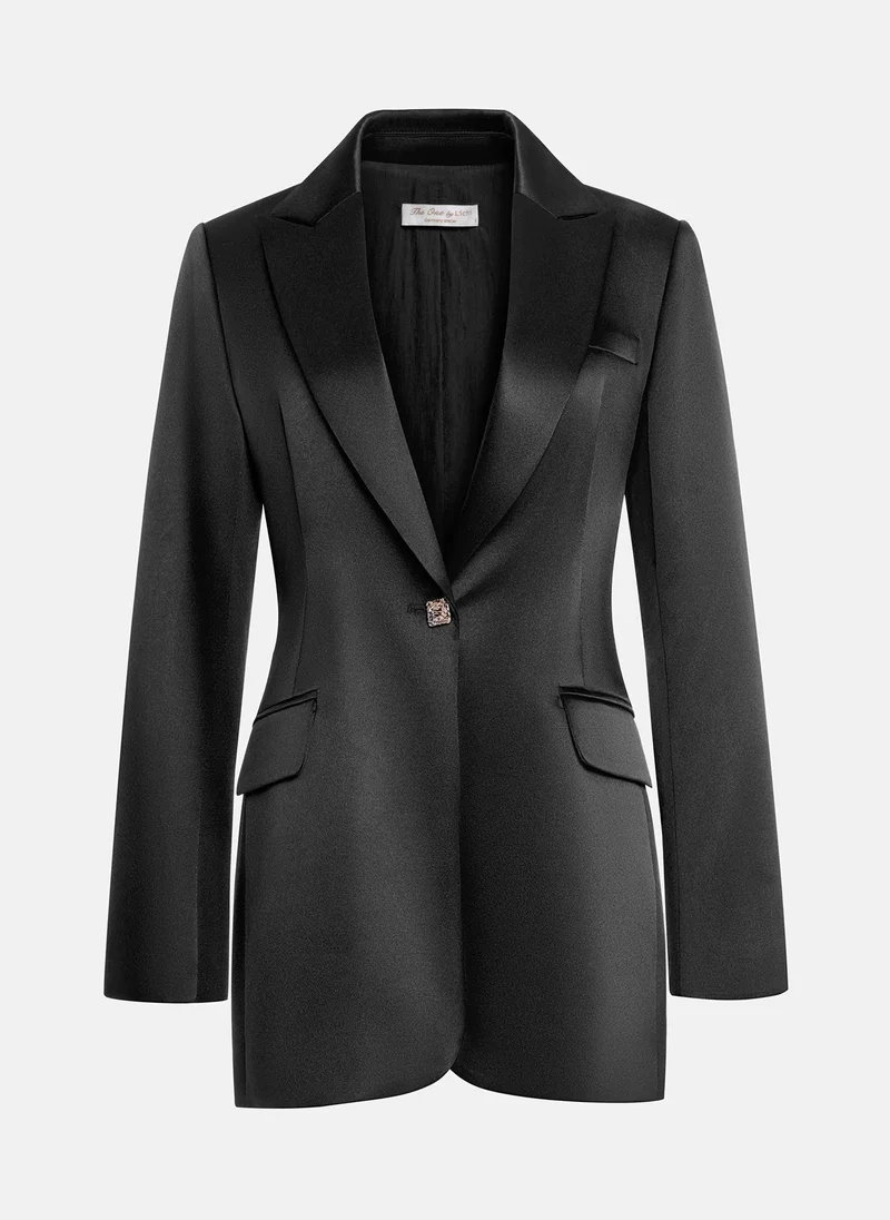 Lichi Rhinestone-button single-breasted satin blazer